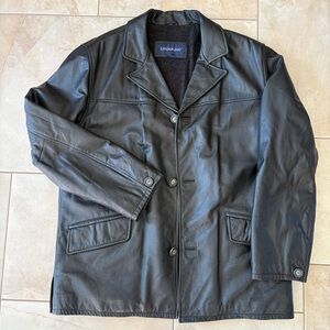 Vintage London Fog Black Leather Car Coat Wool Lined, Y2K Mens Boxy Oversized M